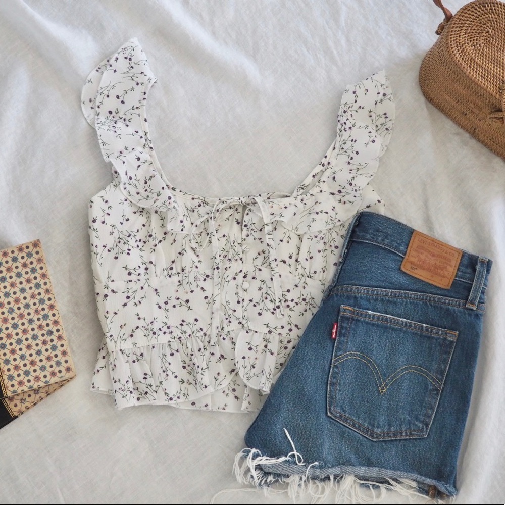 Lilac Floral Ruffle Trim Cami